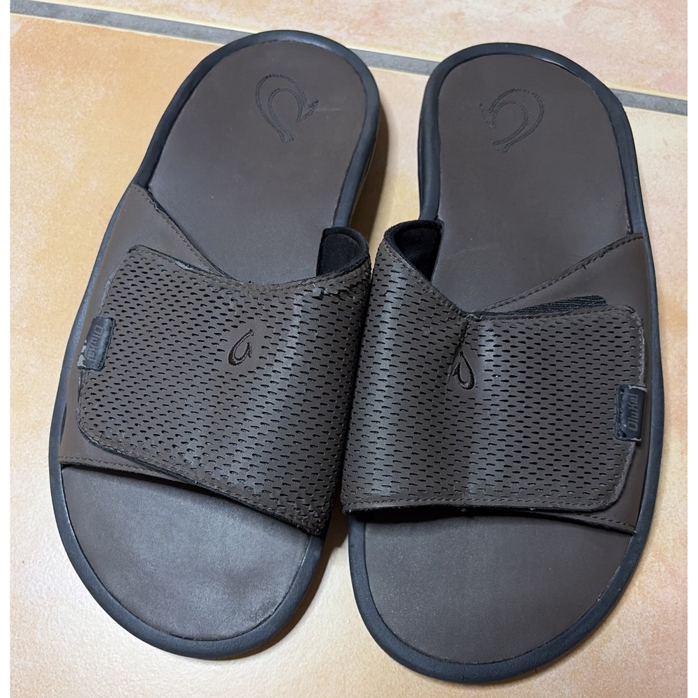 Olukai Mens Nalu Slides Size 12 Espresso Brown adjustable